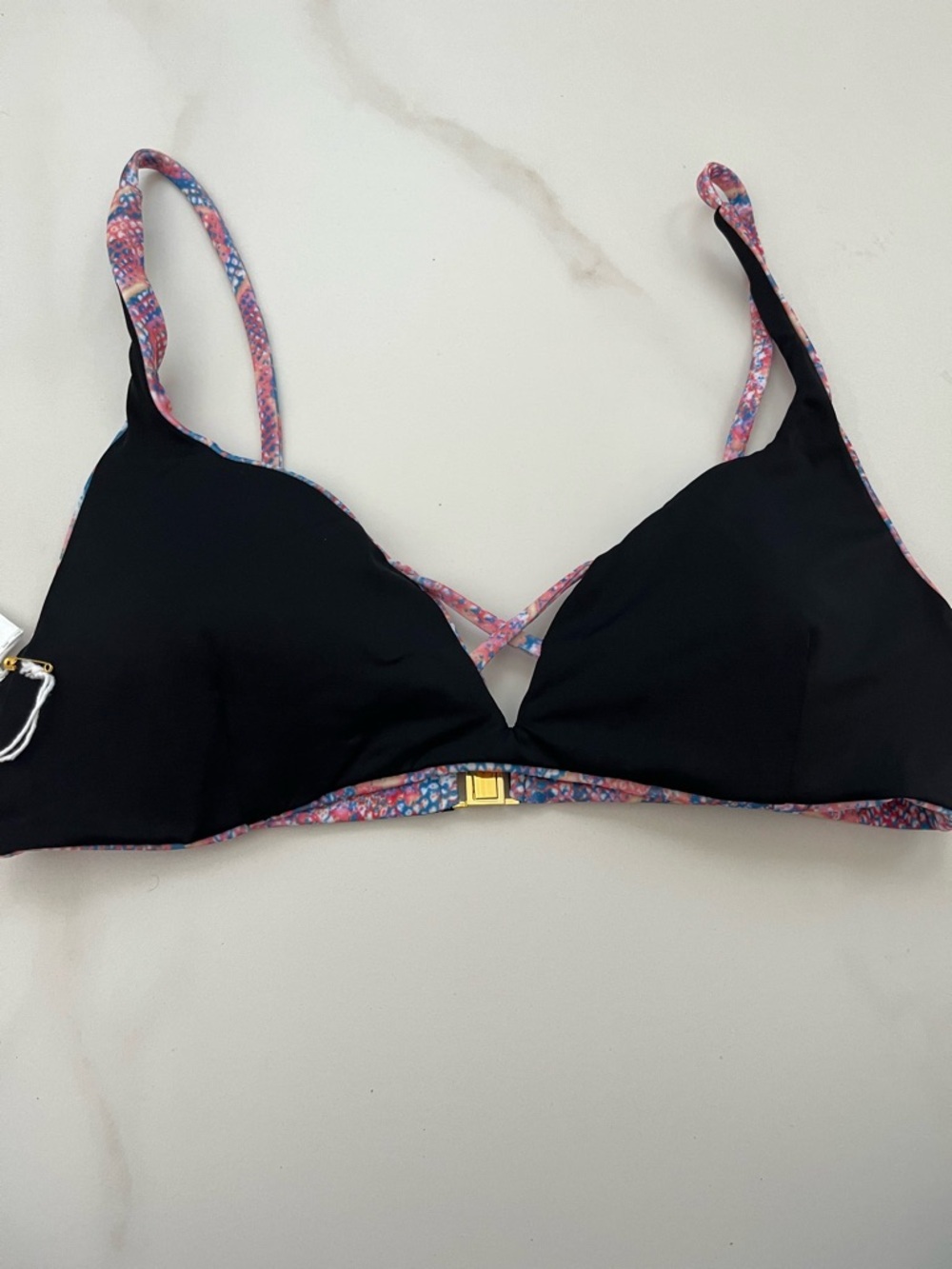 Colorful Pink & Blue Patterned Bikini Top padded Large - Picture 6 of 7